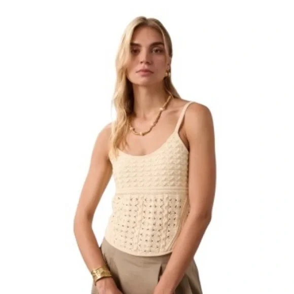 Jason Wu Crochet Knit Tank Top in Ivory Cream Size Large - Picture 2 of 7
